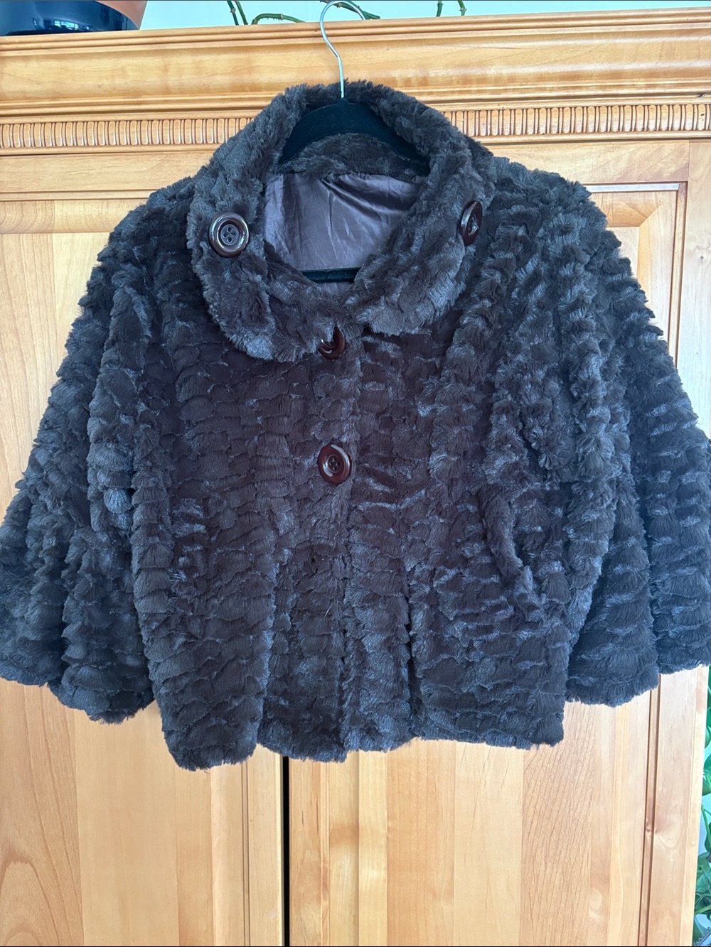 Women's Brown Faux Fur Cropped Coat